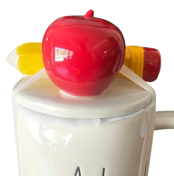 Rae Dunn A+ TEACHER MUG WITH TOPPER Apple Pencil School Teacher Gift NWT - Picture 3 of 8